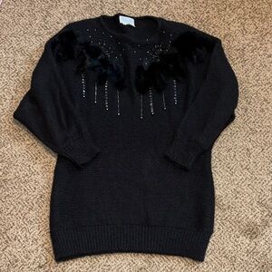 Vintage Adolfo Black Sweater with Fur and Bead Details Moira Schitt’s Creek